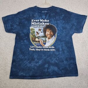 Official Bob Ross‎ Ever Make Mistakes Parody T-Shirt Blue Tie Dye Funny Comical